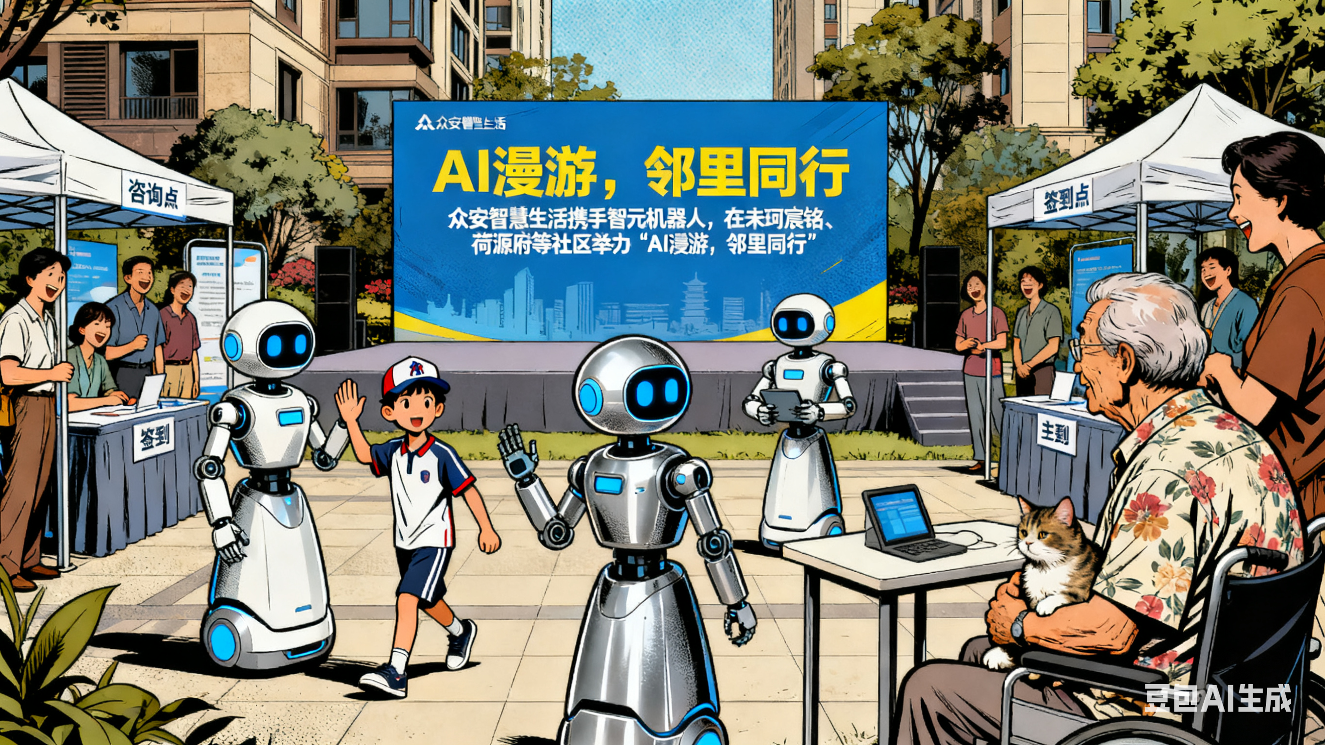 众安智慧生活携手智元机器人,在未珂宸铭、荷源府等社区举办“AI漫游,邻里同行”主题活动